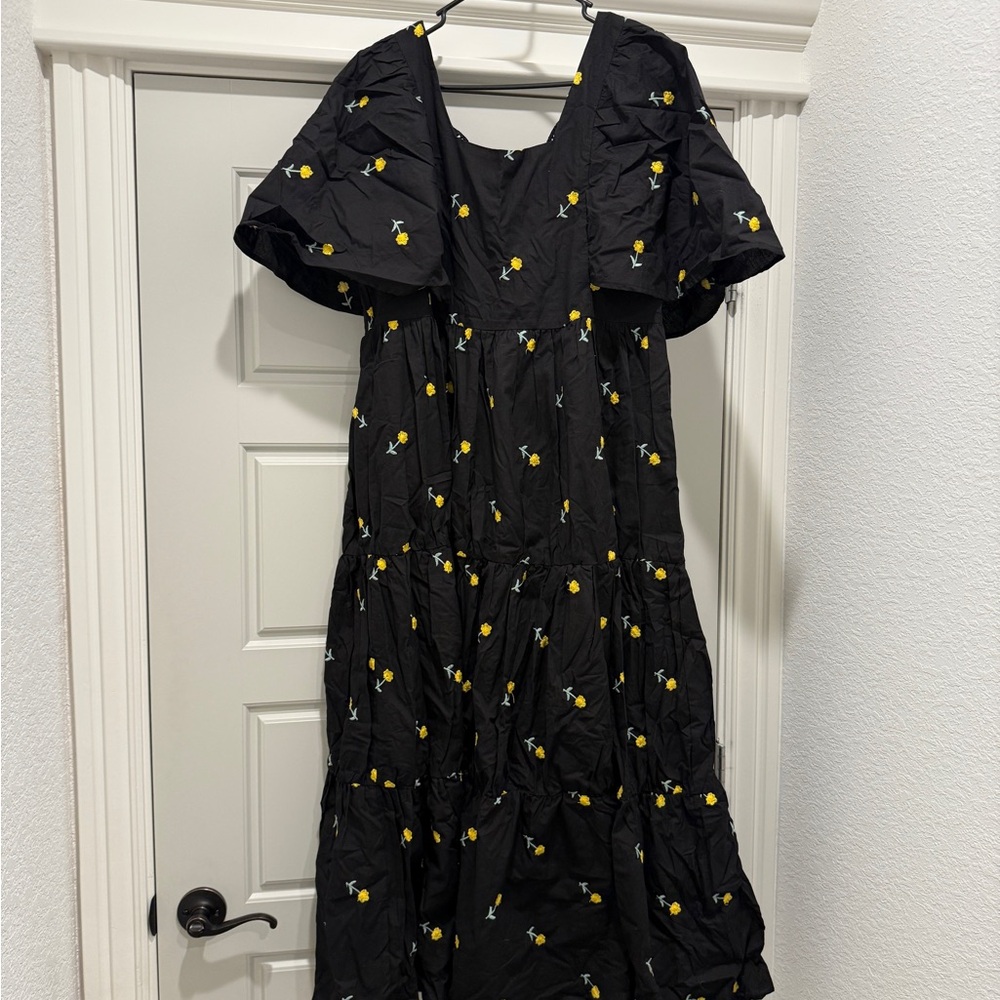 Piper & Scoot Black Embroidered Floral Dress